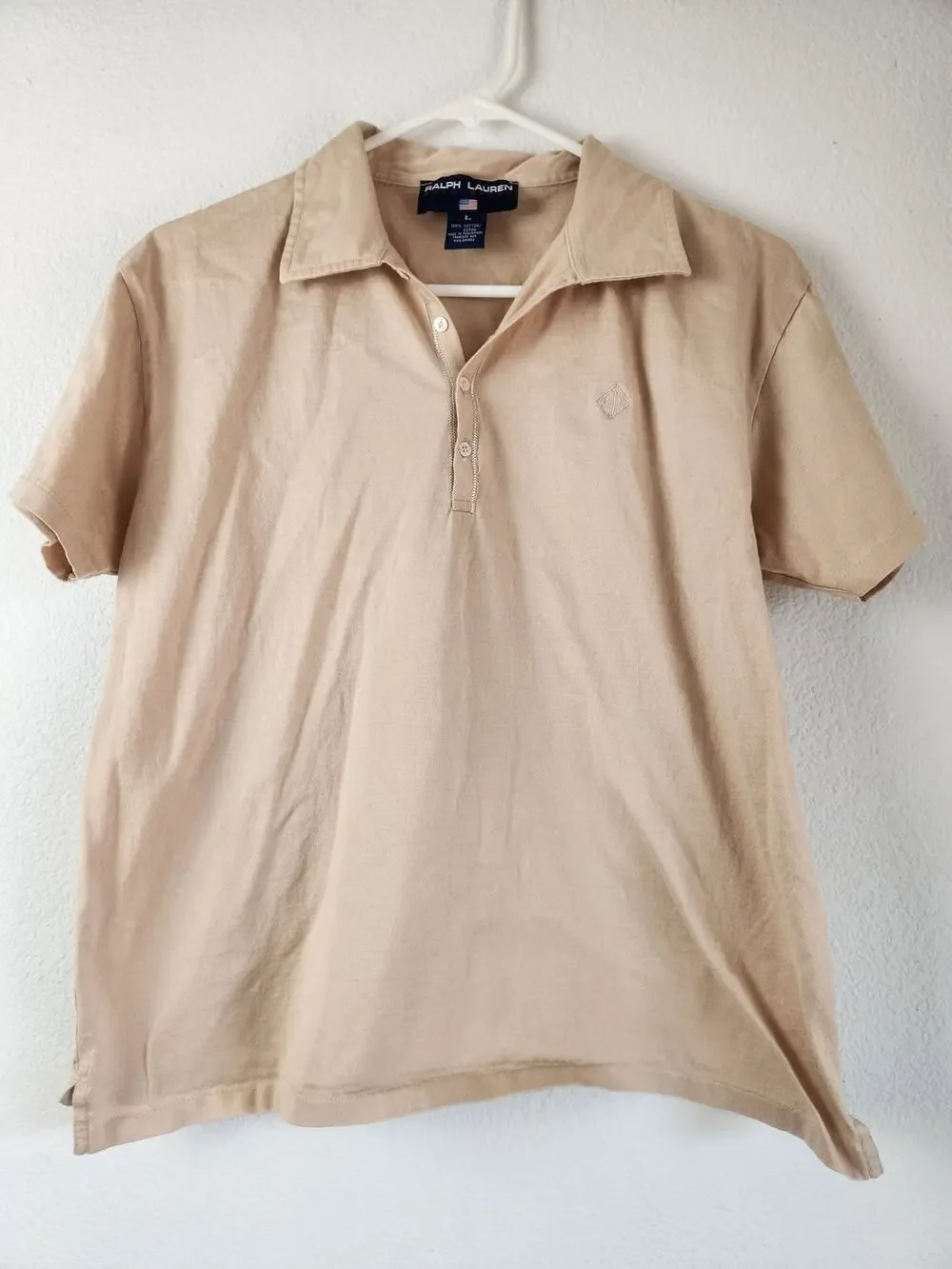 Vintage Ralph Lauren Polo Shirt Men Size Large Tan/Brown Short Sleeve